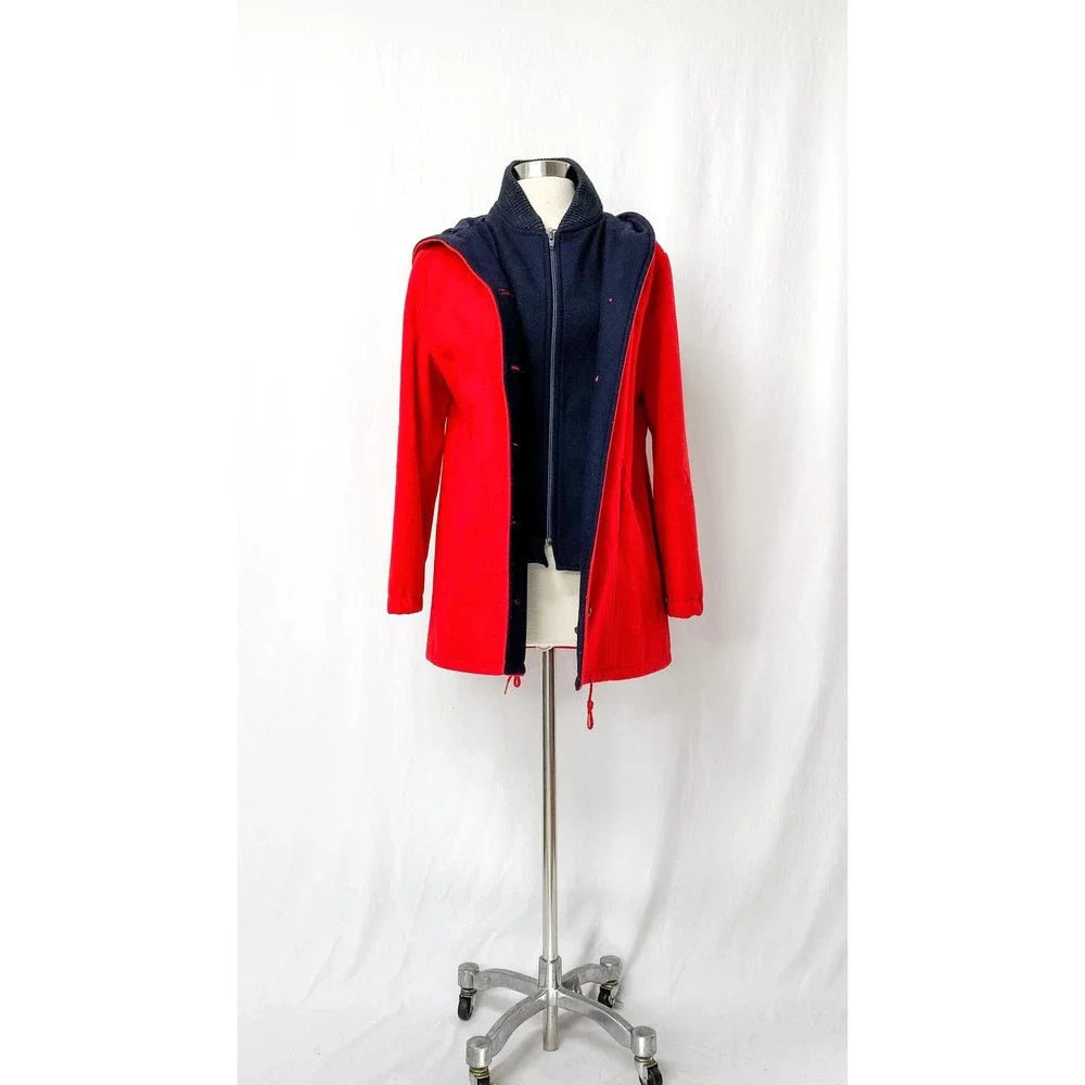Vintage 80’s All Outdoors Mackintosh Red & Navy Double Lined Coat - Picture 6 of 11